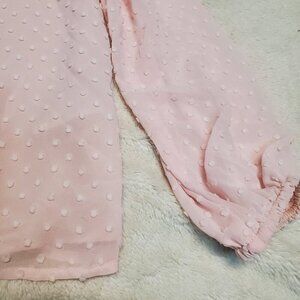 J. Crew Soft Pink Swiss Dot Ruffle Flowy Long Sleeve V Neck Blouse Top‎ Women S